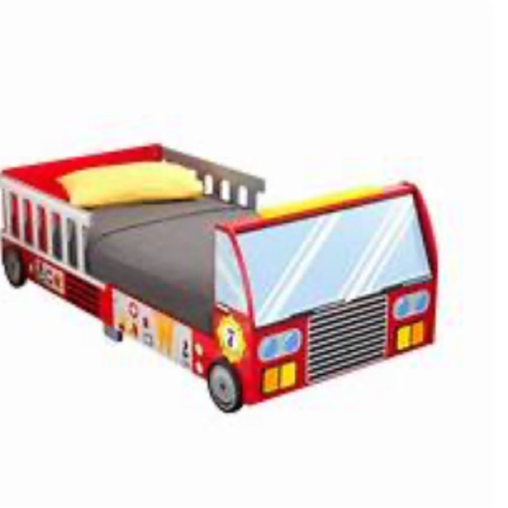 KidsKraft Fire Truck Toddler Bed with Gray and Red Design